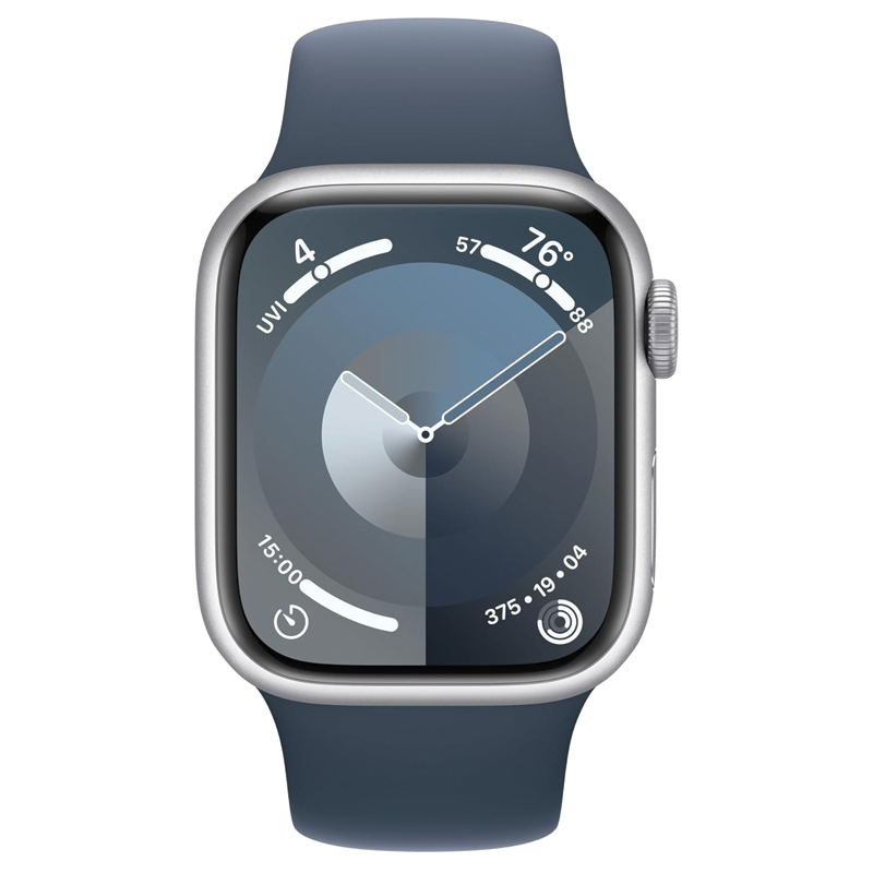 Apple Watch Series 9 GPS 45mm Silver Aluminum Case With Storm Blue Sport Band – MR9E3