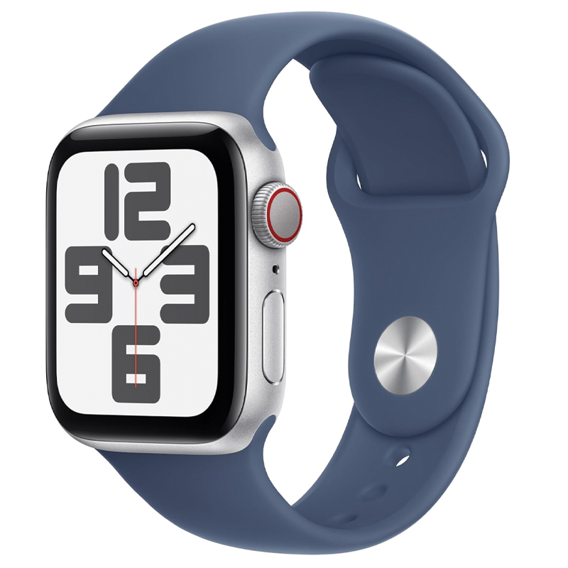 Apple Watch SE (Gen 2) 40mm GPS + Cellular Silver Aluminium Case With Denim Sport Band S/M – MXGF3