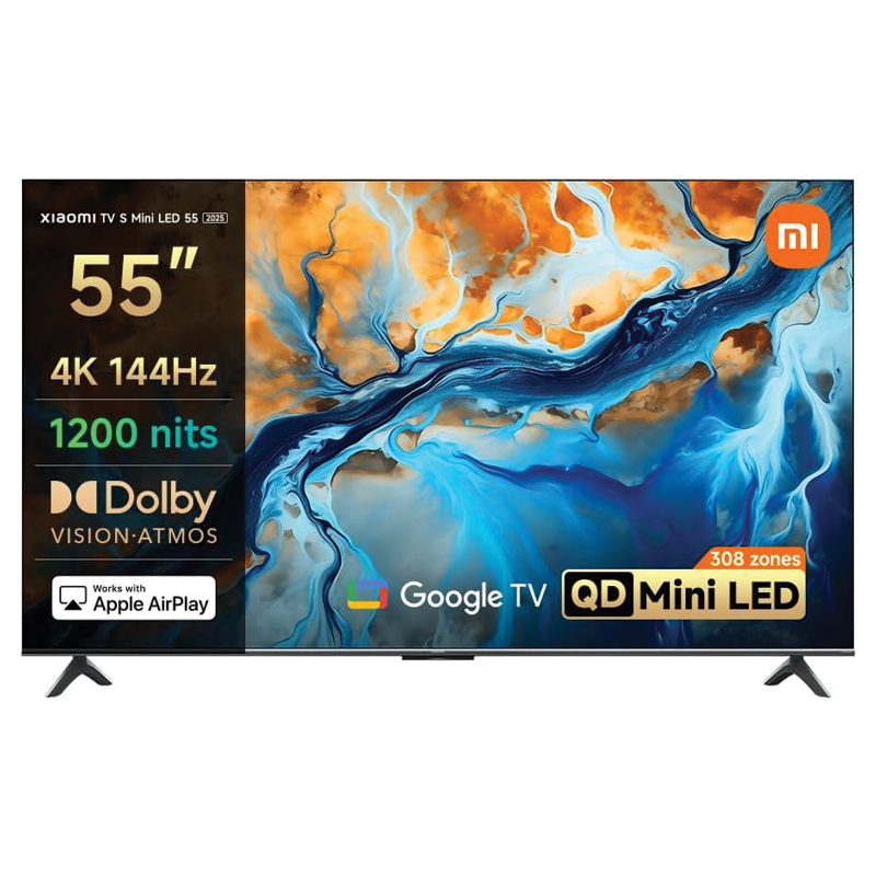 Xiaomi TV S Mini LED 2025 – 55″ (Bright 4K QD-MiniLED display with accurate color | 144Hz refresh rate | Premium metal finish with ultra slim-bezel design | Powerful AI engine for image enhancement)