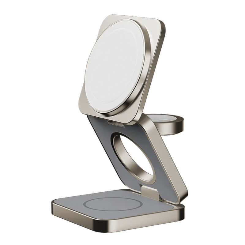 MOMAX 1-CHARGE Q.PORT Qi 2 15W 3IN1 MAGNETIC WIRELESS CHARGING STAND – TITANIUM