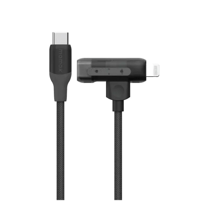 MOMAX 1-Link Flow Duo 2-in-1 USB-C to USB-C + Lightning Braided Cable | 60W | 1.5m | Black